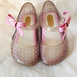 Mini Melissa Toddler Clear Glitter Bow Furadinha XI Perforated Mary Janes Size 7